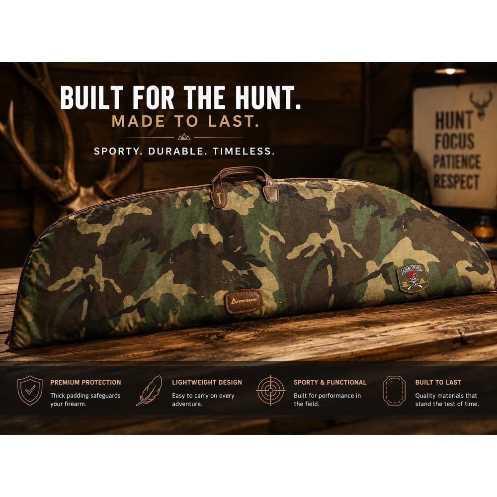 Vintage Anderson Woodland Camo Rifle Shotgun Case Leather Trim Airborne Tactical